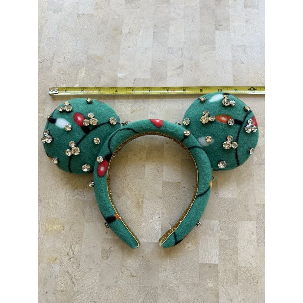 Disney Parks Rhinestone Green Fleece Minnie Mouse Holiday Ears Adult Christmas - Picture 3 of 4
